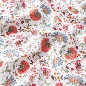 Tissu en coton Popeline Élégantes vrilles de fleurs – blanc/baies, 