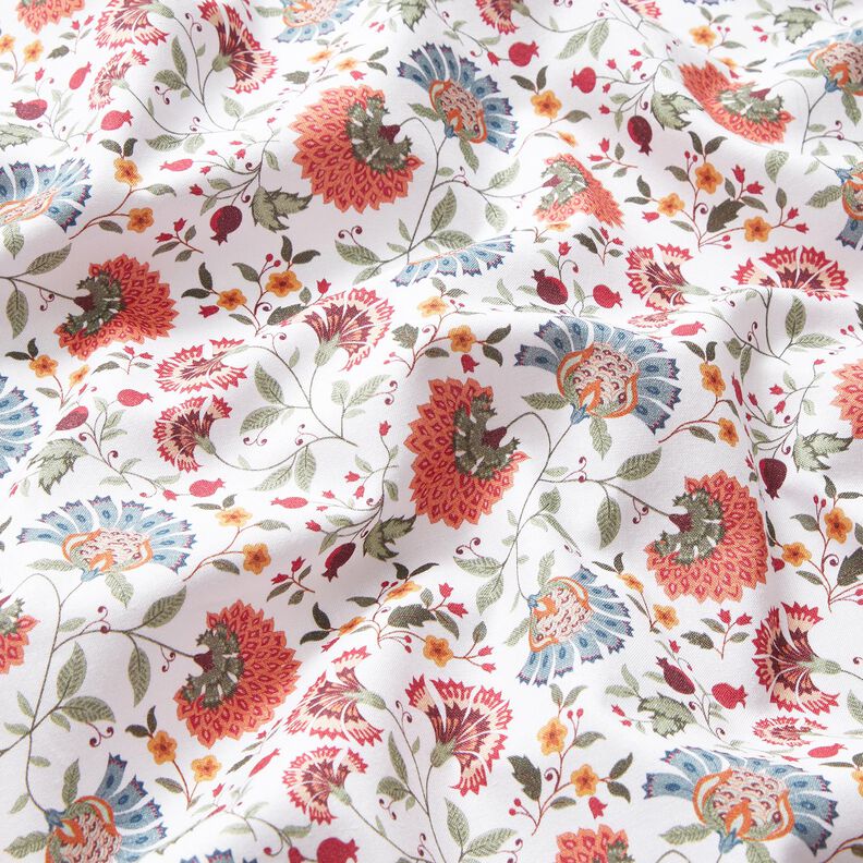 Tissu en coton Popeline Élégantes vrilles de fleurs – blanc/baies,  image number 2