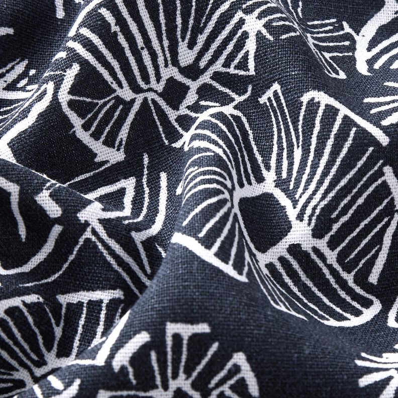 Mélange viscose lin Fleurs esquissées – bleu nuit/blanc, image number 2