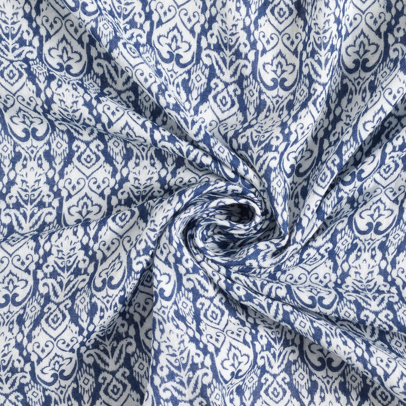 Tissu double gaze de coton Motif traditionnel – blanc/indigo,  image number 4