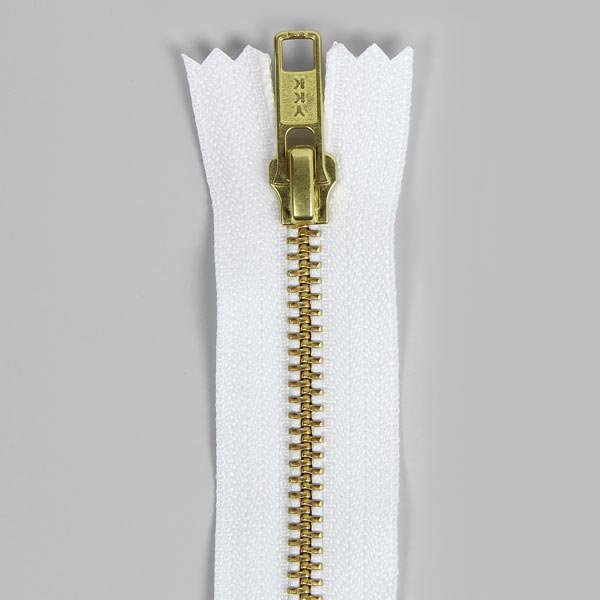 1 Fermeture éclair 20cm Blanc Maille Métal Doré Pour Jean's Mercerie